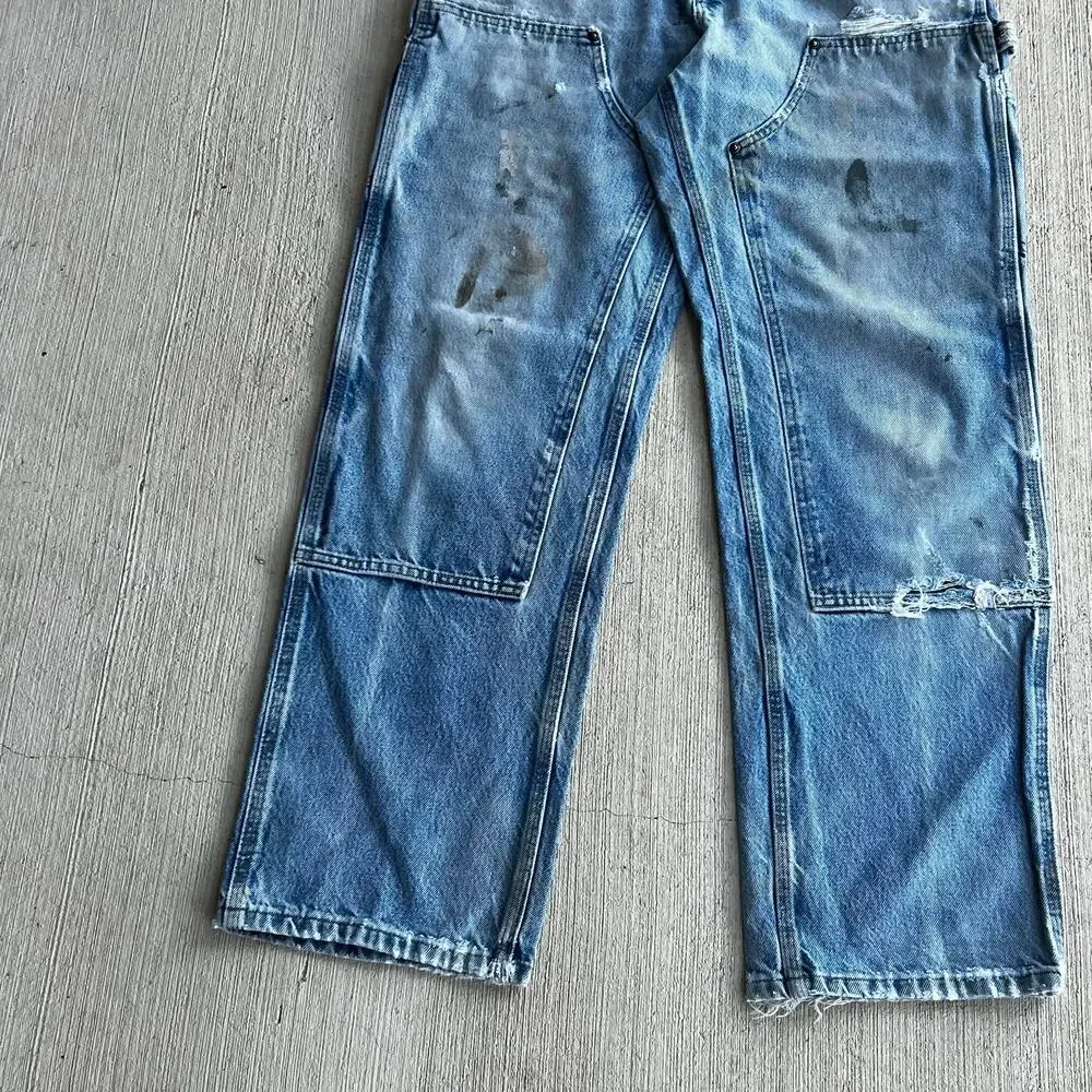 Carhartt faded denim blue jean double knee work wear carpenter pants